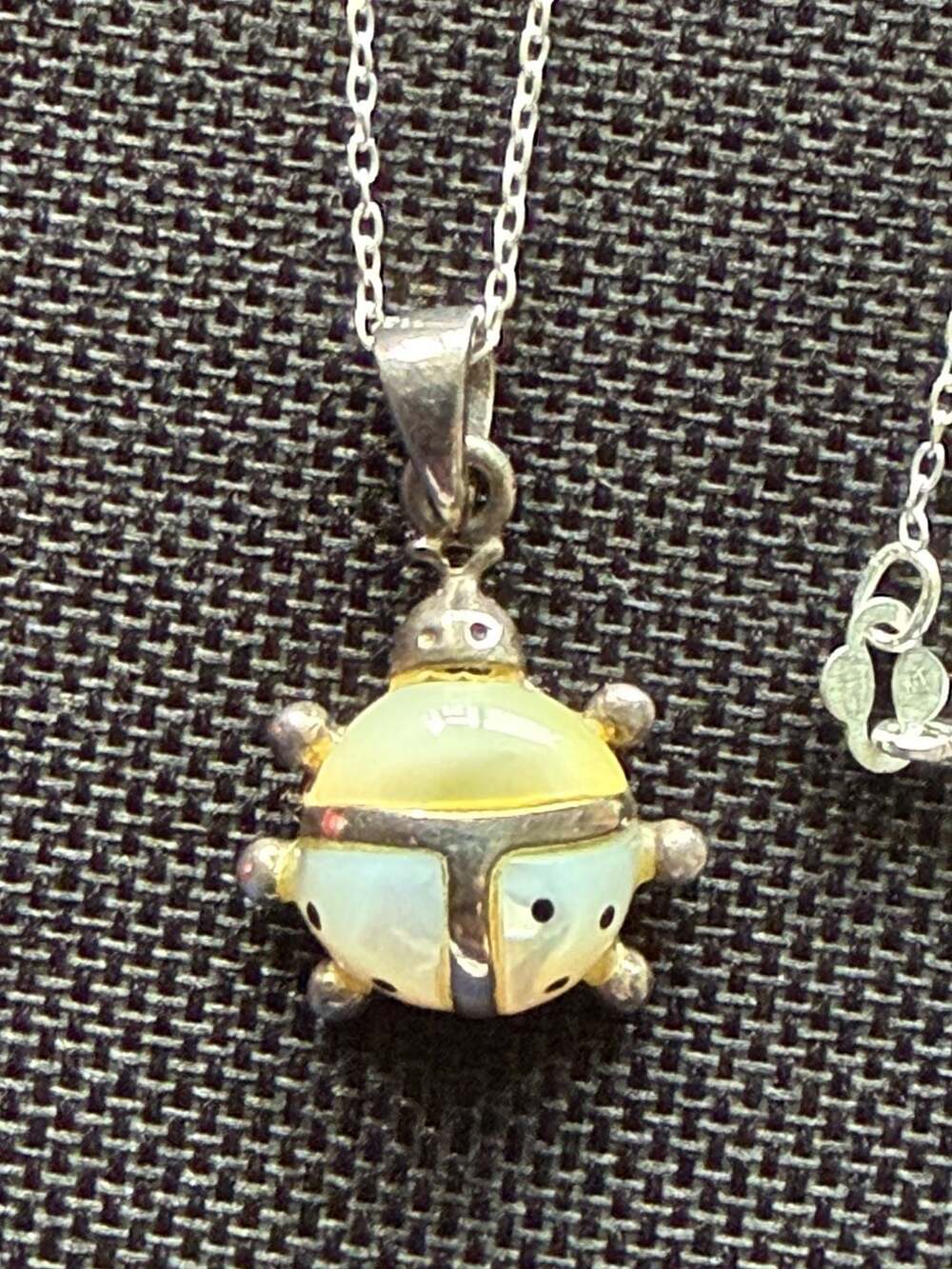 Sterling Silver 925 Mother of Pearl Ladybug Pendant Necklace